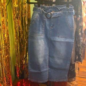2/$20 Paperbag Waist Denim Pencil Skirt